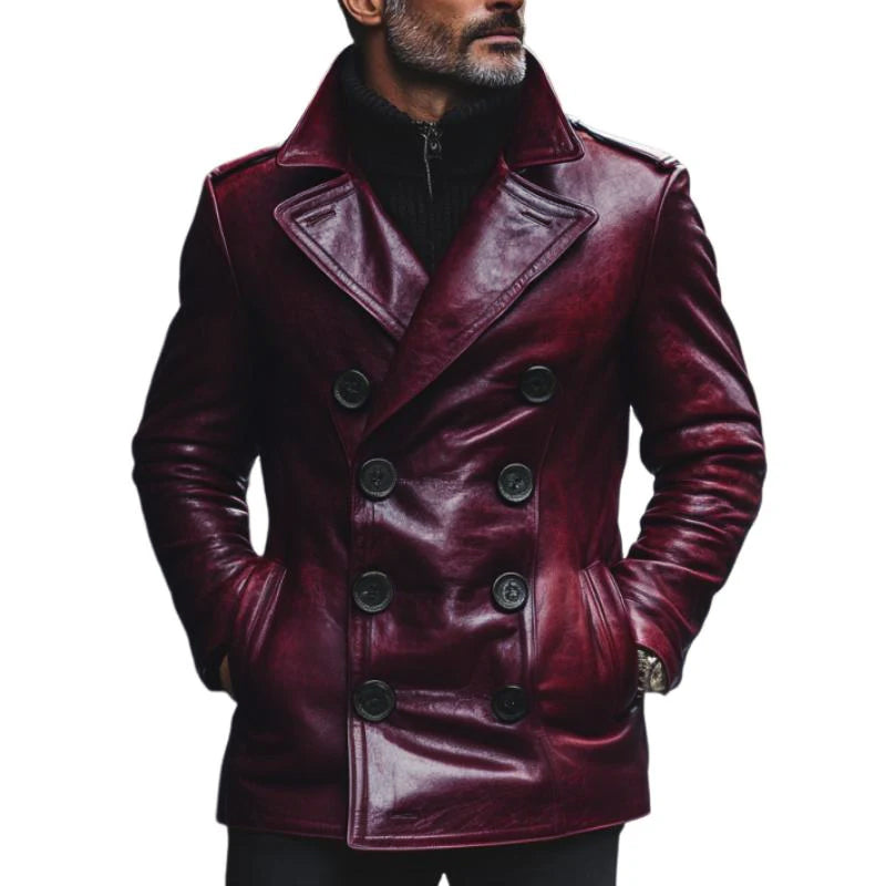 Manteau en cuir à revers crantés et coupe slim pour homme 67908993M