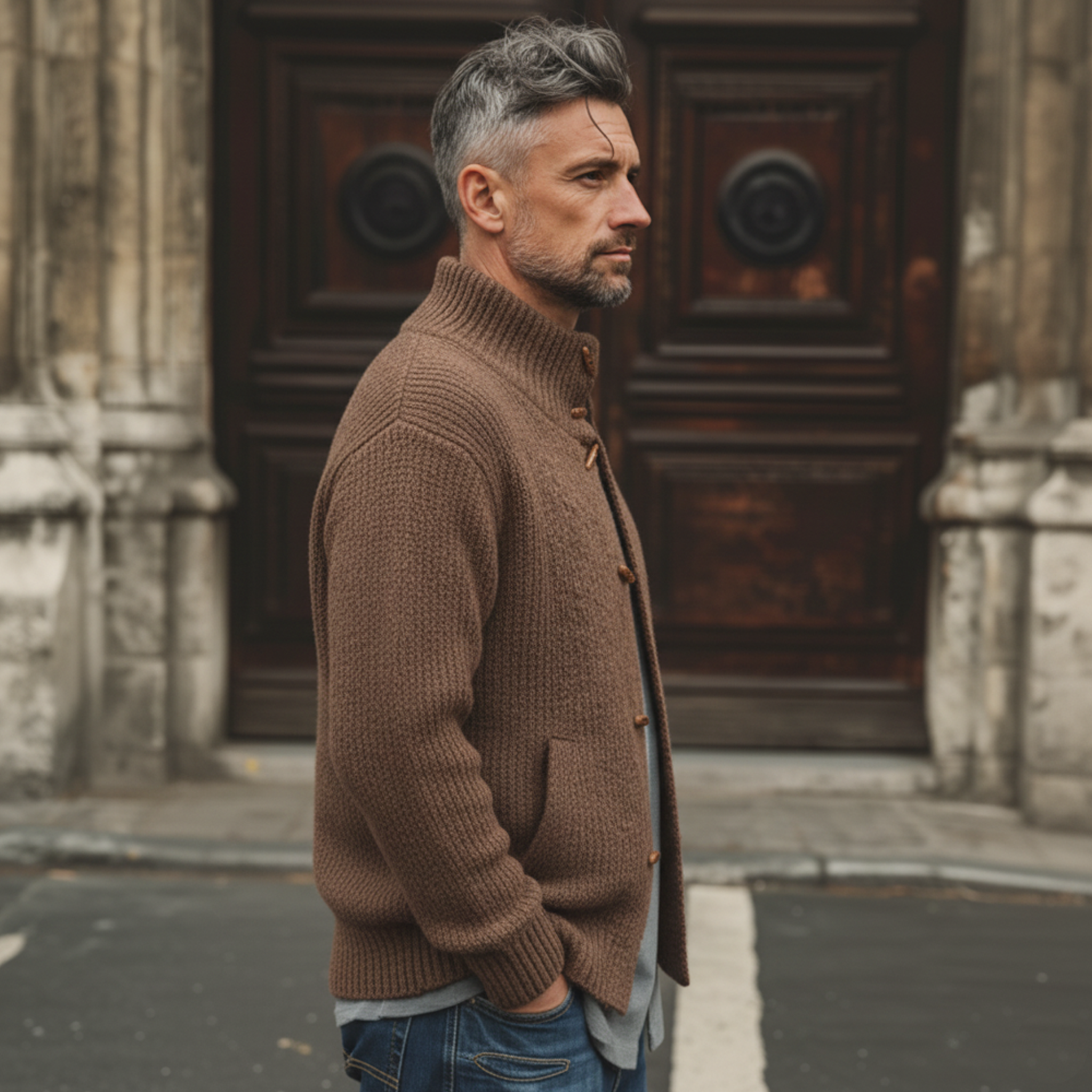 Men's Classic Retro Stand-up Collar Knitted Cardigan MTA2989K2K