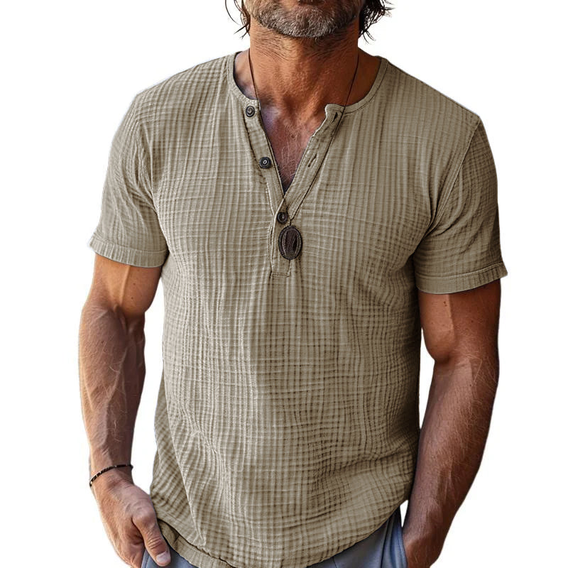 【24-hour shipping】Men's Casual Waffle Henley Neck Slim Fit Short Sleeve T-Shirt 10629017M