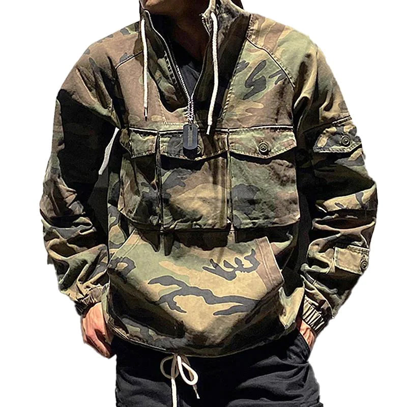 Camo Pullover hettegenser med flere lommer for menn utendørs 08280113X