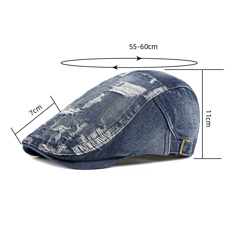 Men's Vintage Washed and Distressed Denim Beret 59122956M