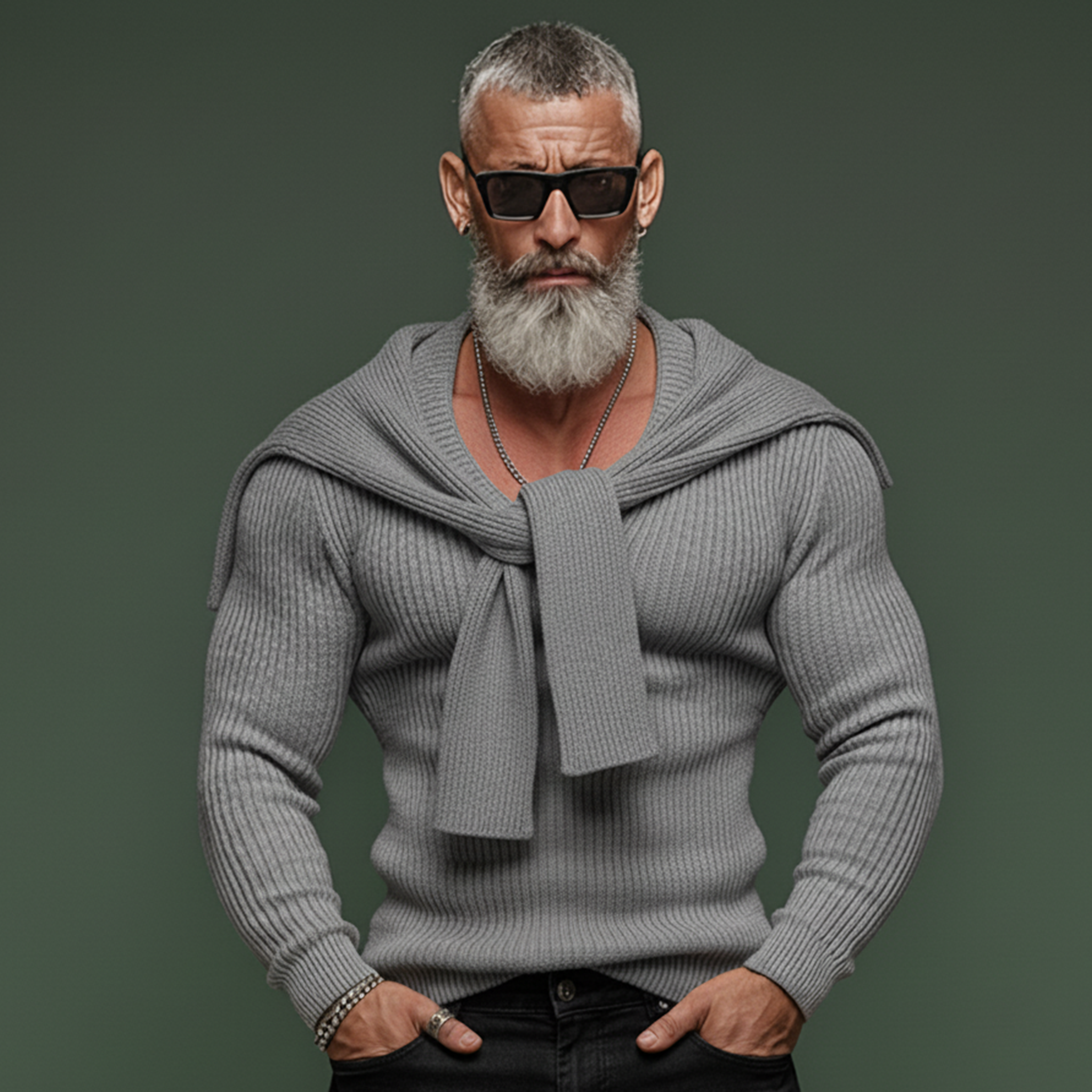 Men's Classic Casual V-neck Slim Fit Sweater (includes Knitted Shawl) MTA1112K1K