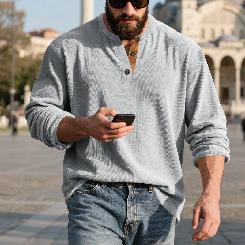 Men's Corduroy Henley Long Sleeve Sweatshirt MTA2915H1X