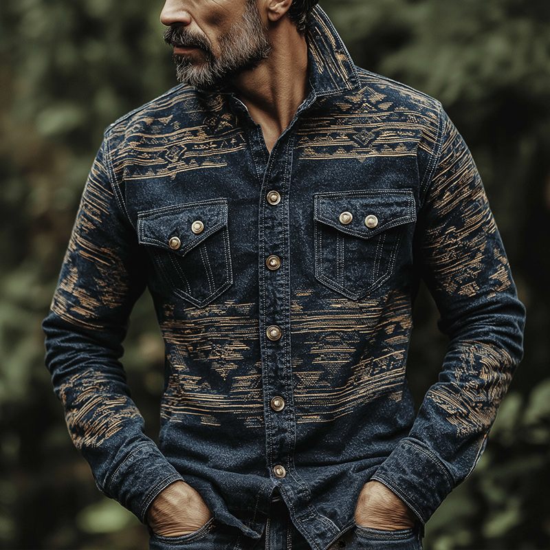 Men's Vintage Casual Tribal Aztec Print Shirt Jacket MTA1450H9TO