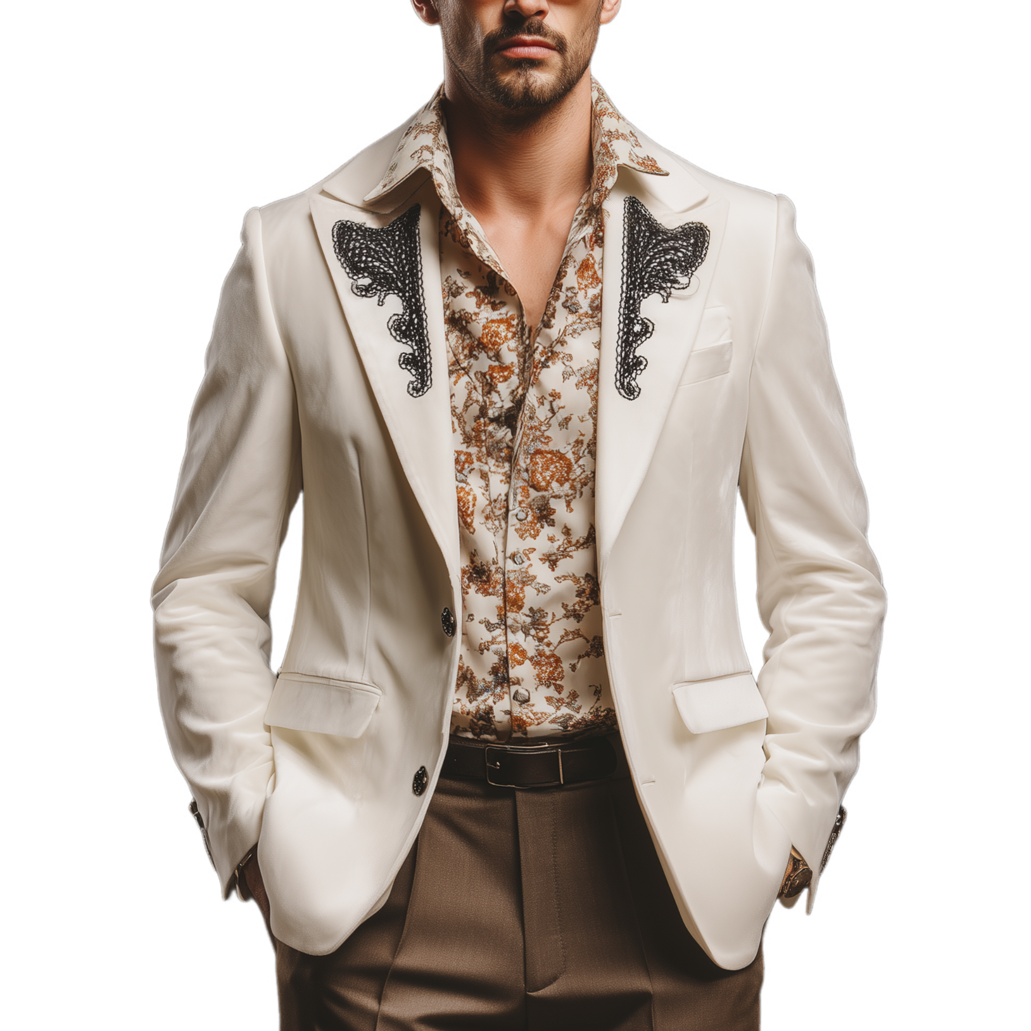 Men's Classic Vintage Gentleman Collar Embroidered Velvet Single-breasted Blazer MTA3114G6K