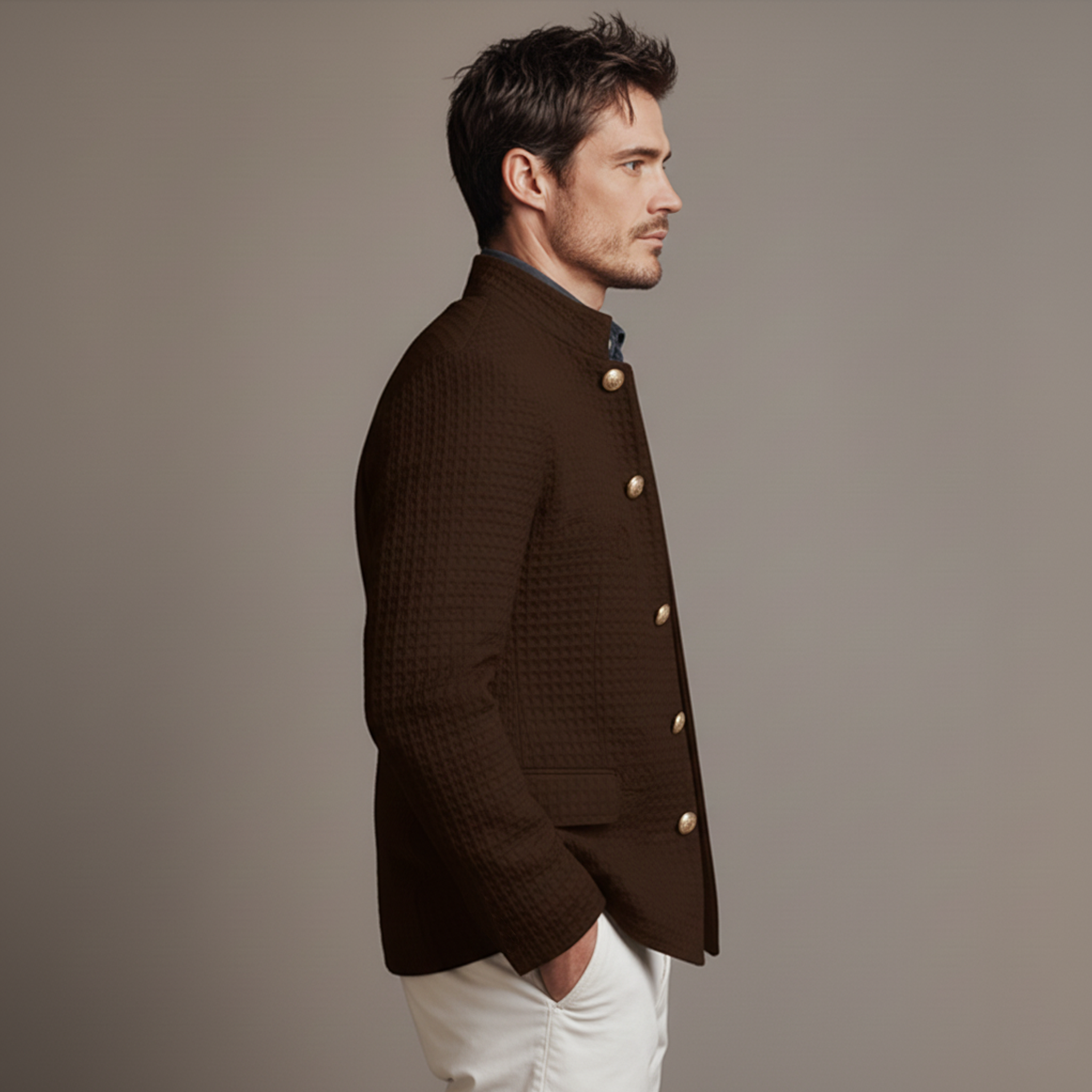 Men's Classic Business Stand Collar Waffle Slim Fit Jacket MTA2755J6K