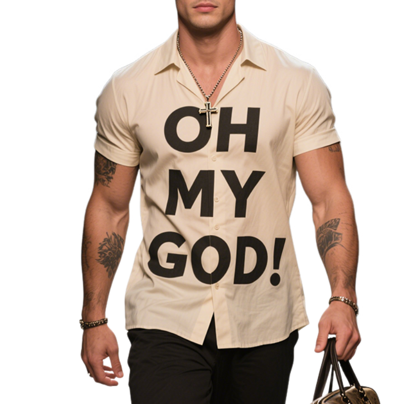Men's Retro Casual OH MY GOD! Printed Lapel Short Sleeve Shirt MTA2906E0TO
