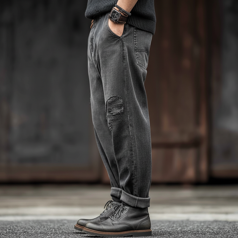 Men's Urban Retro Dark Gray Ripped Distressed Jeans MTA0897K8U