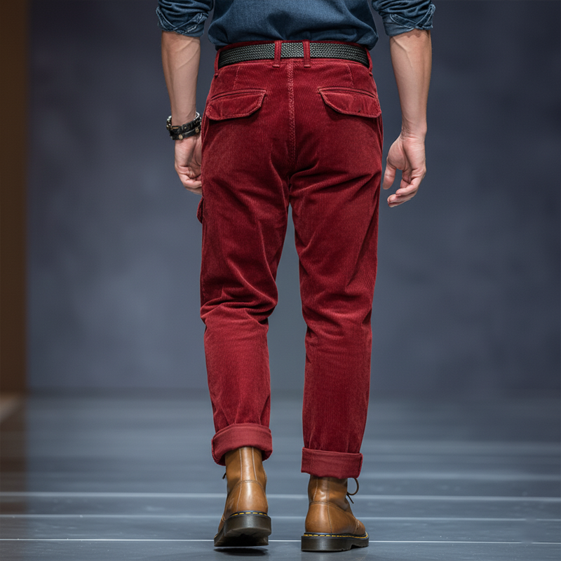 Men's Classic Red Corduroy Casual Pants MTA2895J6U