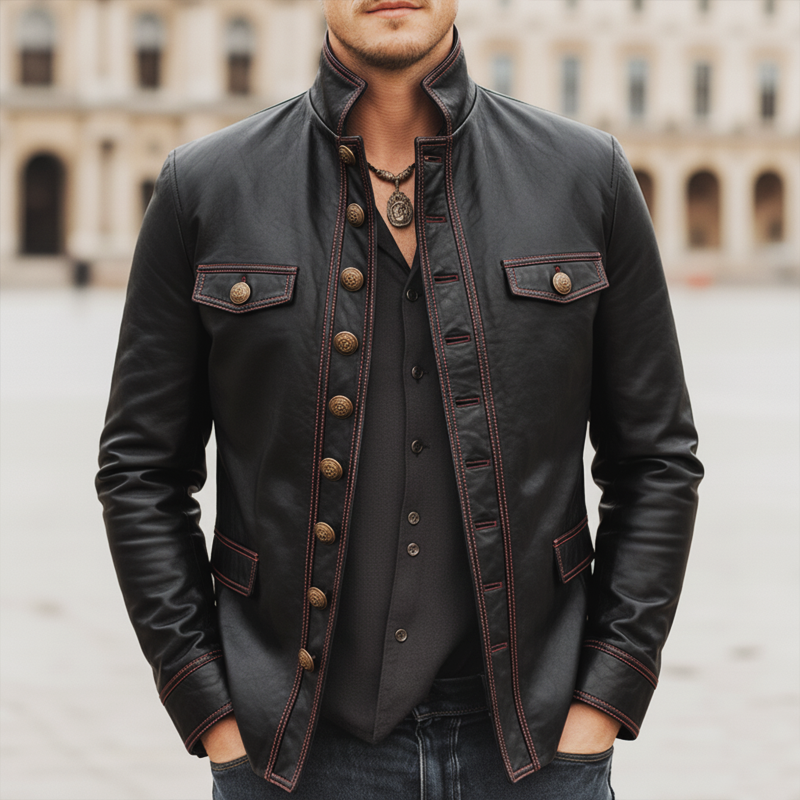 Men's Classic Urban Style Stand-collar Slim-fit PU Leather Jacket MTA0864L6U