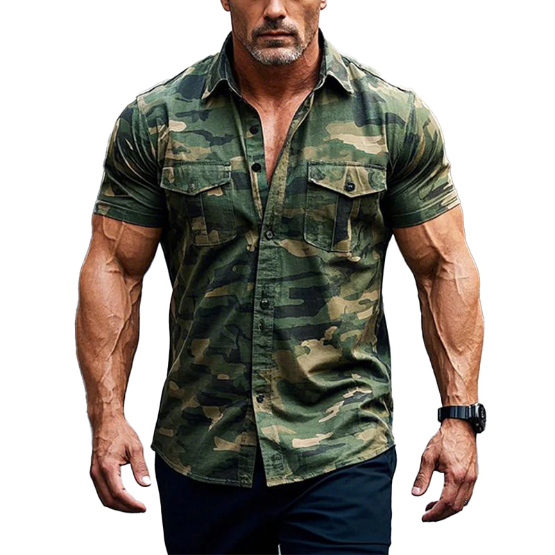 Men's Outdoor Camouflage Print Short Sleeve Shirt 66746557X