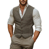 Men's Vintage Herringbone V-neck Single-breasted Slim Fit Suit Vest 76715843M