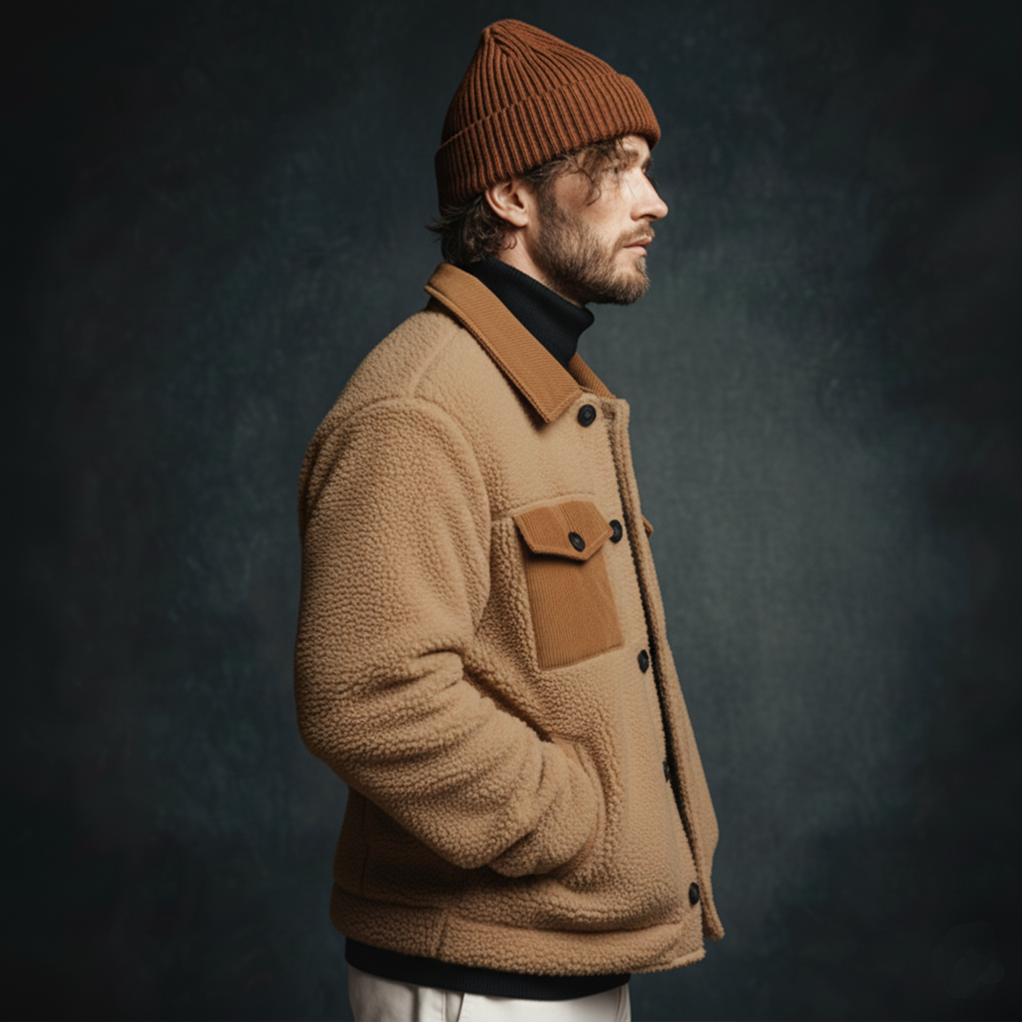 Men's Classic Casual Collar Pocket Corduroy Button Fleece Jacket MTA0187K0K