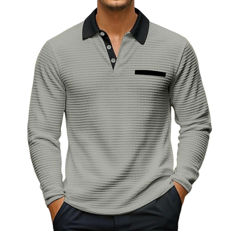 Men's Contrasting Waffle Texture Long-sleeved POLO Shirt MTA1323H3X