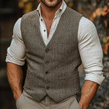 Men's Vintage Herringbone V-neck Single-breasted Slim Fit Suit Vest 76715843M