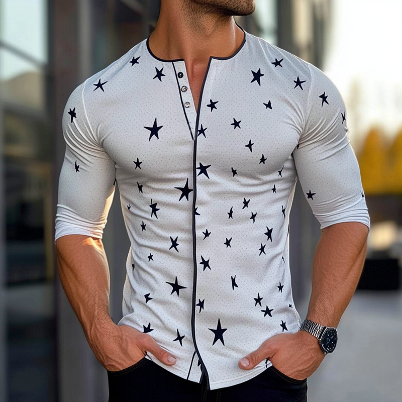Men's Star Print Crew Neck Long Sleeve Shirt MTA2414G7X