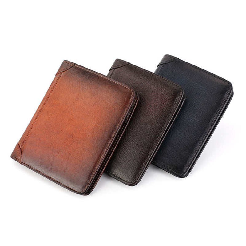 Men's Ultra-thin First Layer Cowhide Trifold Short Wallet 98610761U