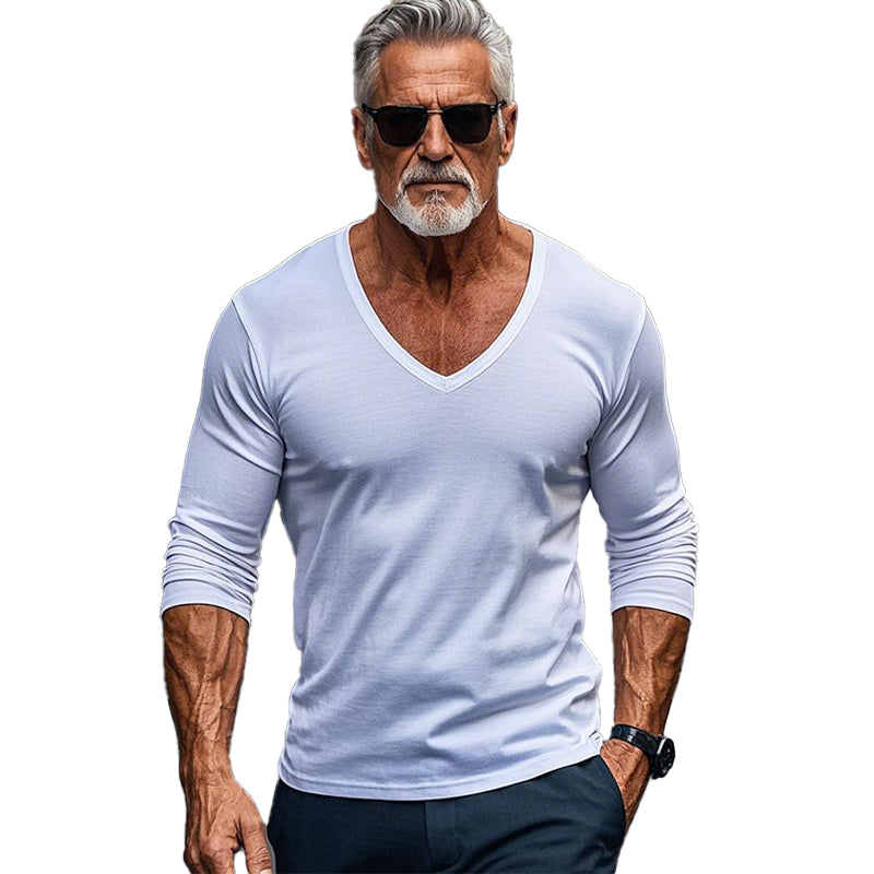 Men's Cotton Casual V-Neck Long Sleeve T-Shirt 97364129X