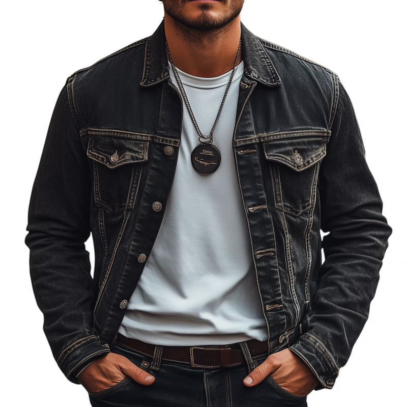Men's Vintage Classic Washed Distressed Lapel Single-breasted Slim-fit Denim Jacket MTA0551H6M