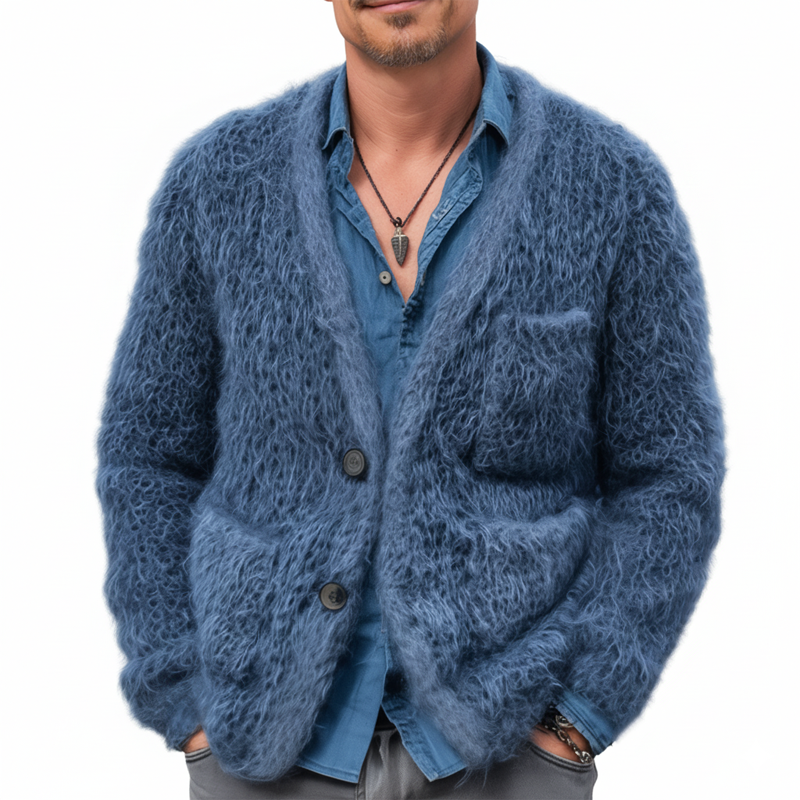 Men's Vintage Faux Mink V-Neck Button-Down Knit Cardigan MTA1789J2U