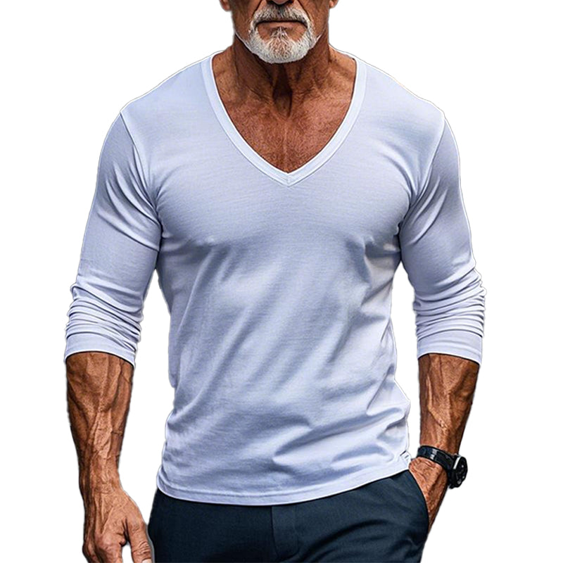 Men's Cotton Casual V-Neck Long Sleeve T-Shirt 97364129X