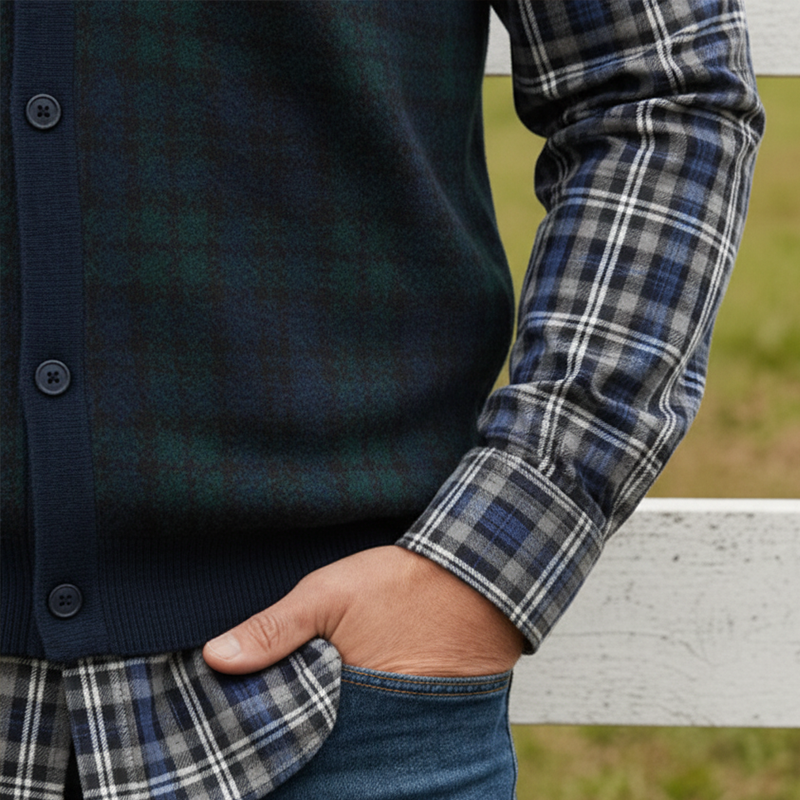 Men's Retro Color Block Plaid Cotton Knit Vest MTA1407K4P