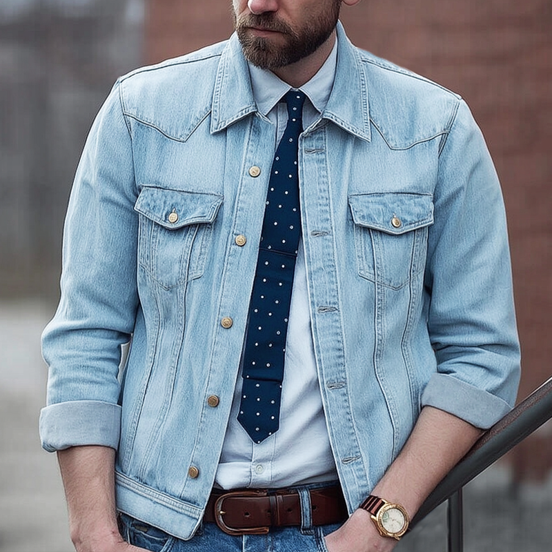 Men's Classic Vintage Light Blue Denim Jacket MTA2669I7U