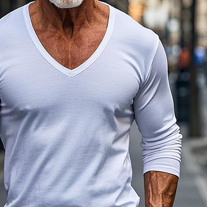 Men's Cotton Casual V-Neck Long Sleeve T-Shirt 97364129X