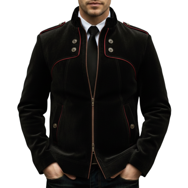 Men's Urban Velvet Stand Collar Zipper Color Block Slim Fit Jacket MTA1850L4U