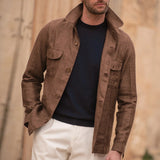 Men's Casual Linen Lapel Single Breasted Long Sleeve Thin Jacket 04319173M
