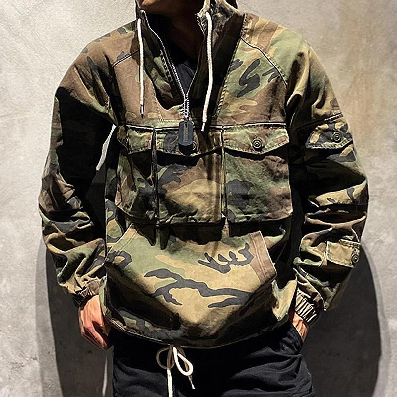 Kapuzenpullover mit Camouflage-Muster und mehreren Taschen für Herren 08280113X