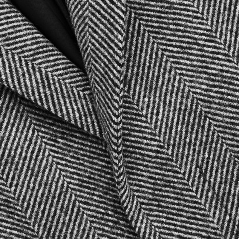 Men's Vintage Herringbone Fabric Spliced Fur Collar Coat 32573111Y