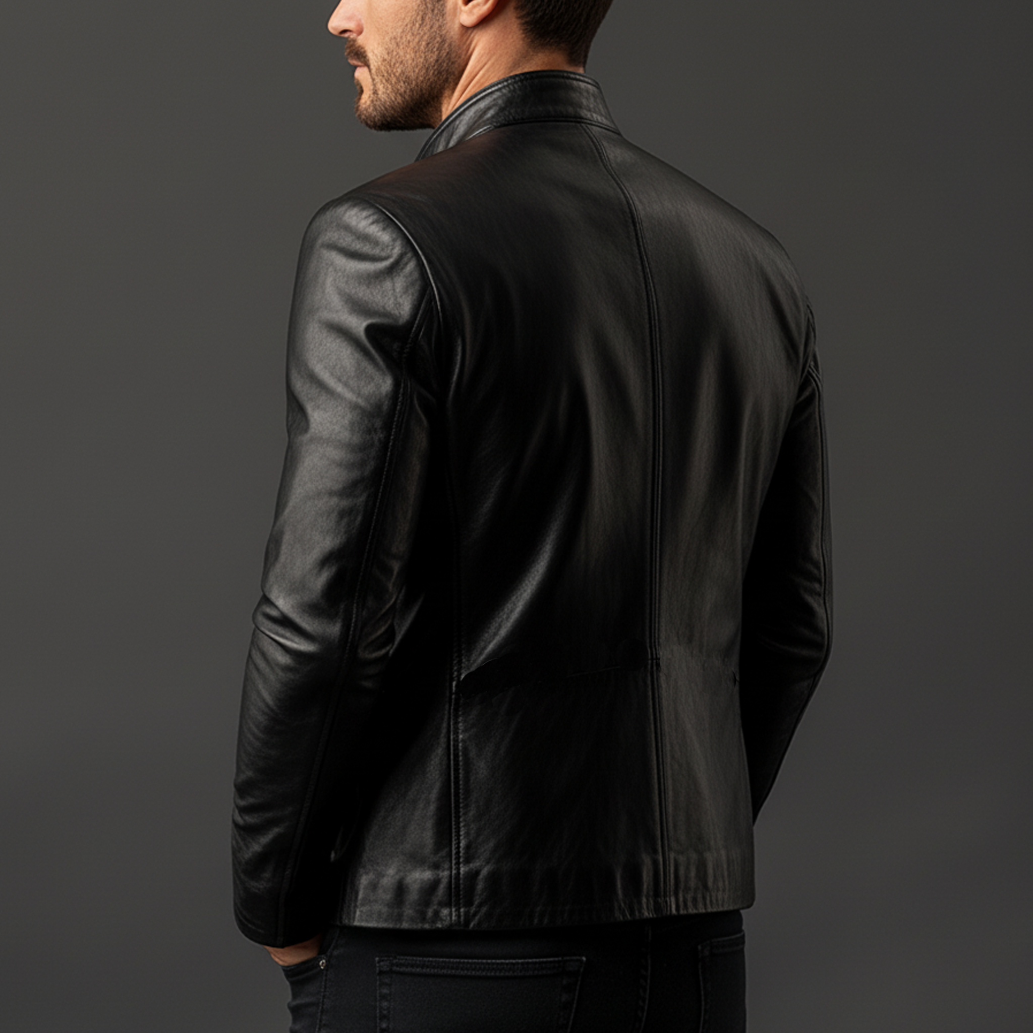 Men's Classic Retro PU Leather Stand Collar Single-breasted Slim Fit Jacket MTA2993K0K