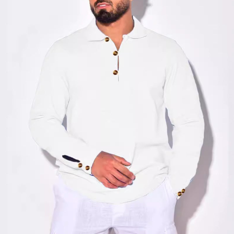 Men's Casual Cotton Linen Lapel Slim Pullover Long Sleeve Shirt 26925876M