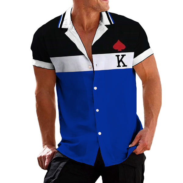 Men's Casual Hearts K Lapel Short Sleeve Shirt 14442311TO