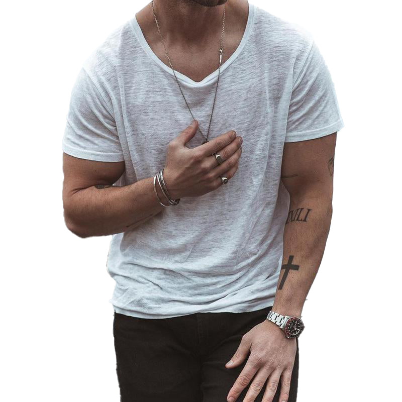 Men's T-shirt Solid Color Loose Round Neck Bottoming Shirt 98764037X