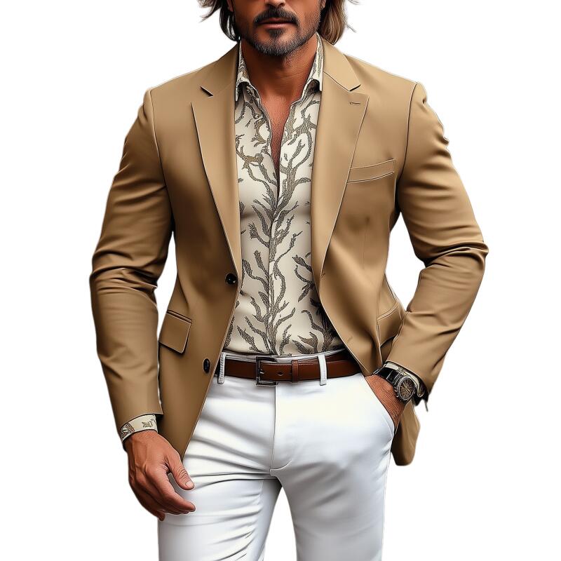 Men's Casual Solid Color Cotton Blend Notch Lapel Single-breasted Loose Blazer MTA2728H2M