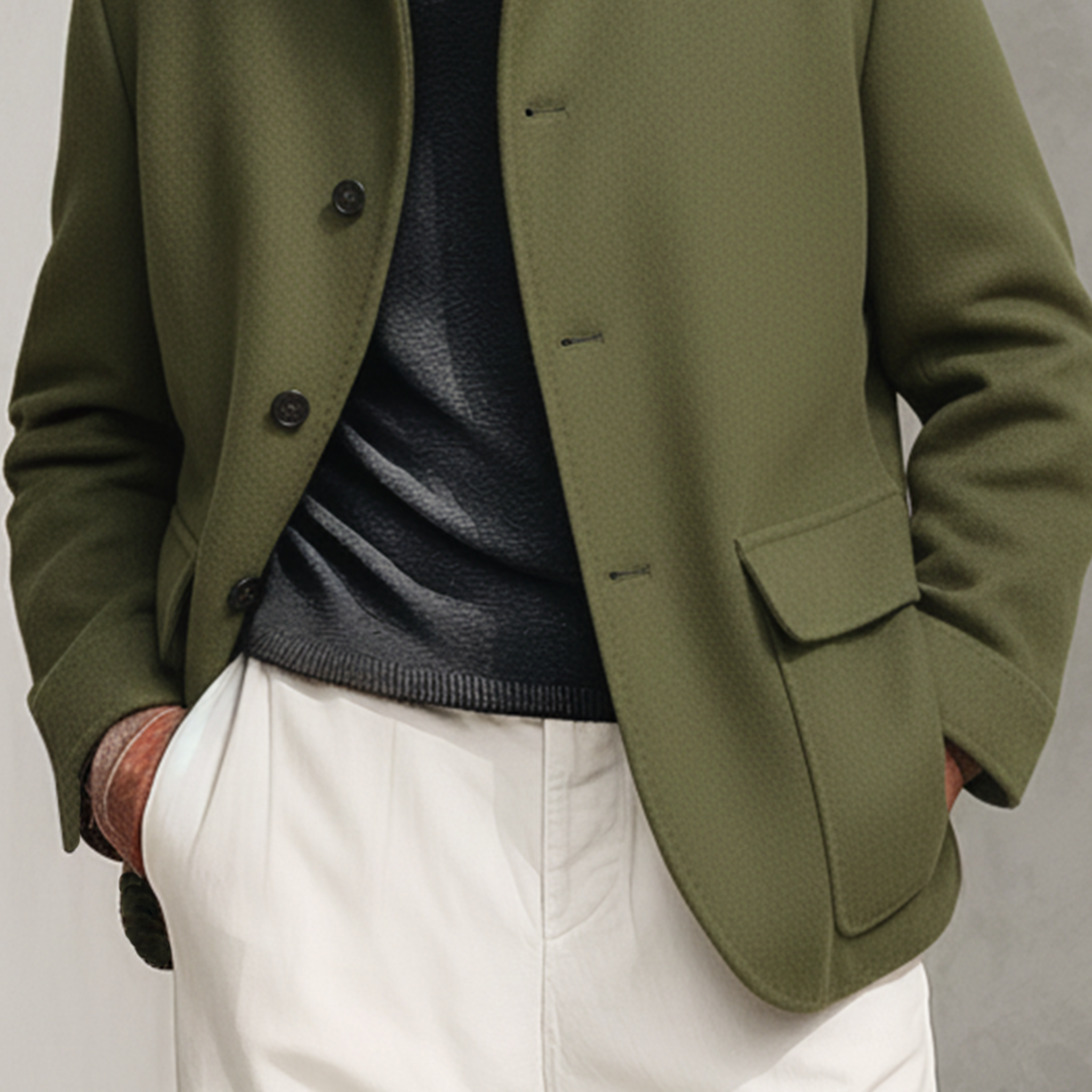 Men's Classic Light Business Stand Collar Faux Wool Jacket MTA0575K0K