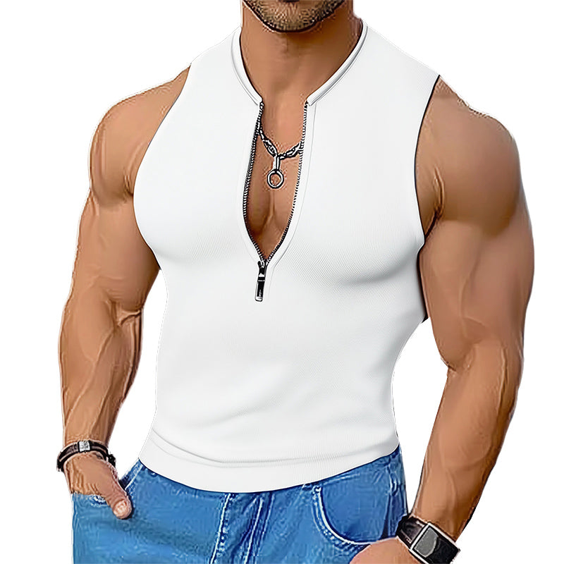 Men's Summer Basic Elastic Zipper Sports Tank Top MTA0911E1U