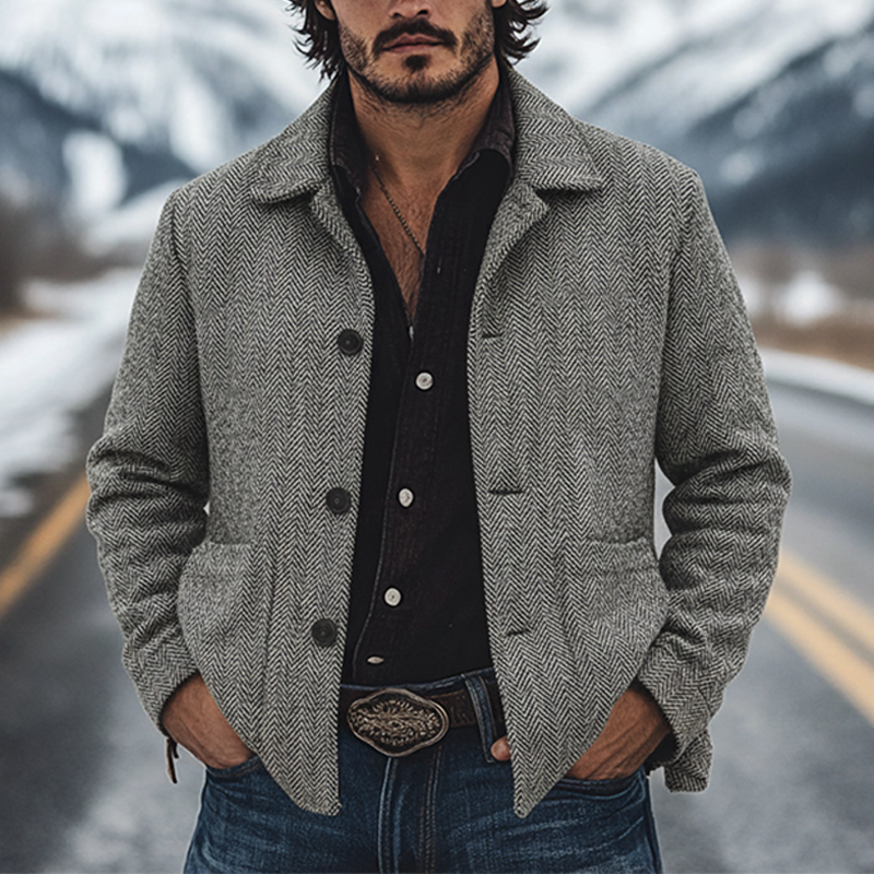Men's Retro Blend Herringbone Lapel Jacket MTA0626K5X