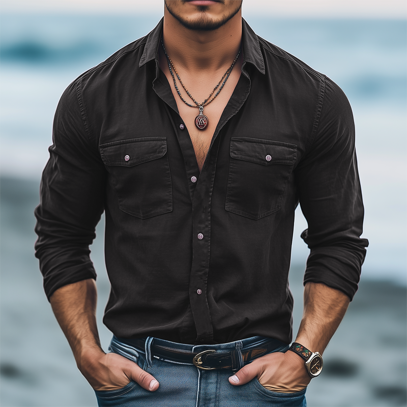 Men's Basic Solid Color Cotton Long Sleeve Shirt MTA2375G3U