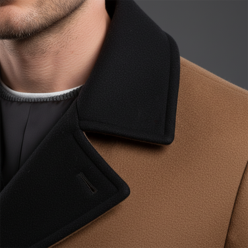 Men's Winter Fashion Contrast Color Stitching Faux Wool Double-breasted Coat MTA2827I8P