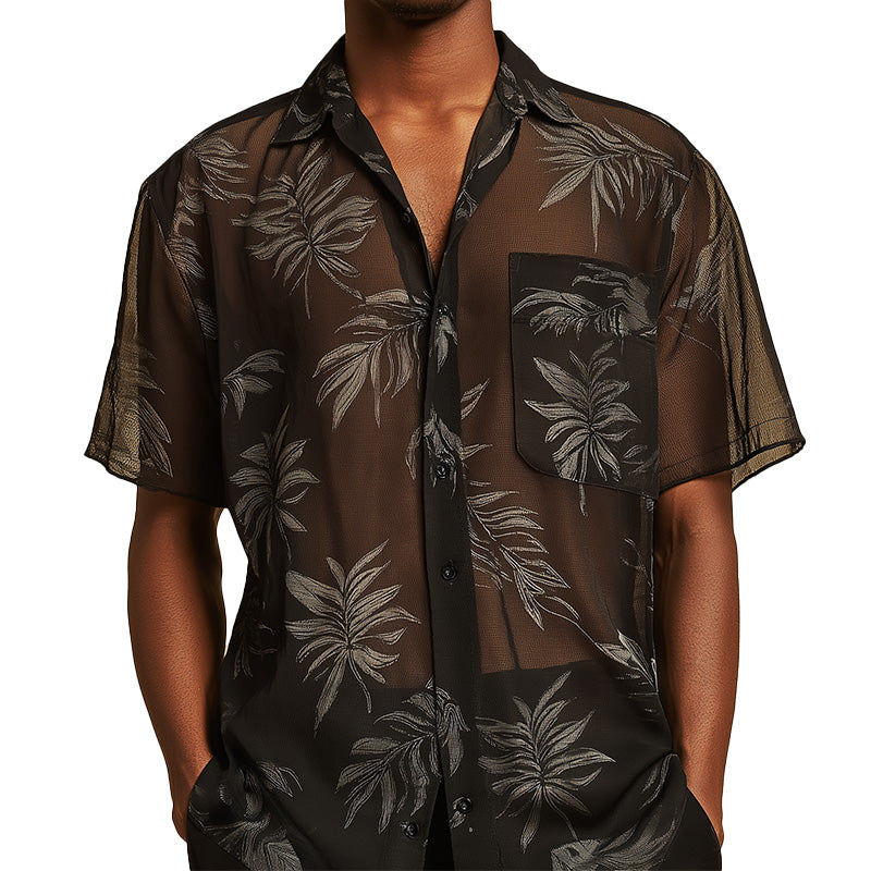 Men's Summer Cool Breathable Printed Organza Short Sleeve Shirt MTA2794E1P