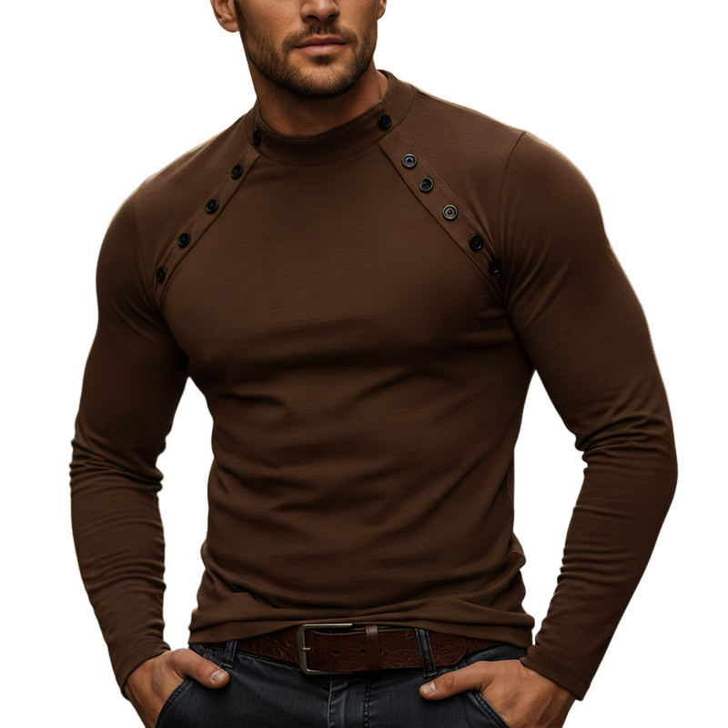 Men's Basic Solid Color Slim Fit Cotton Pullover Long-sleeved T-shirt MTZ0704A7U