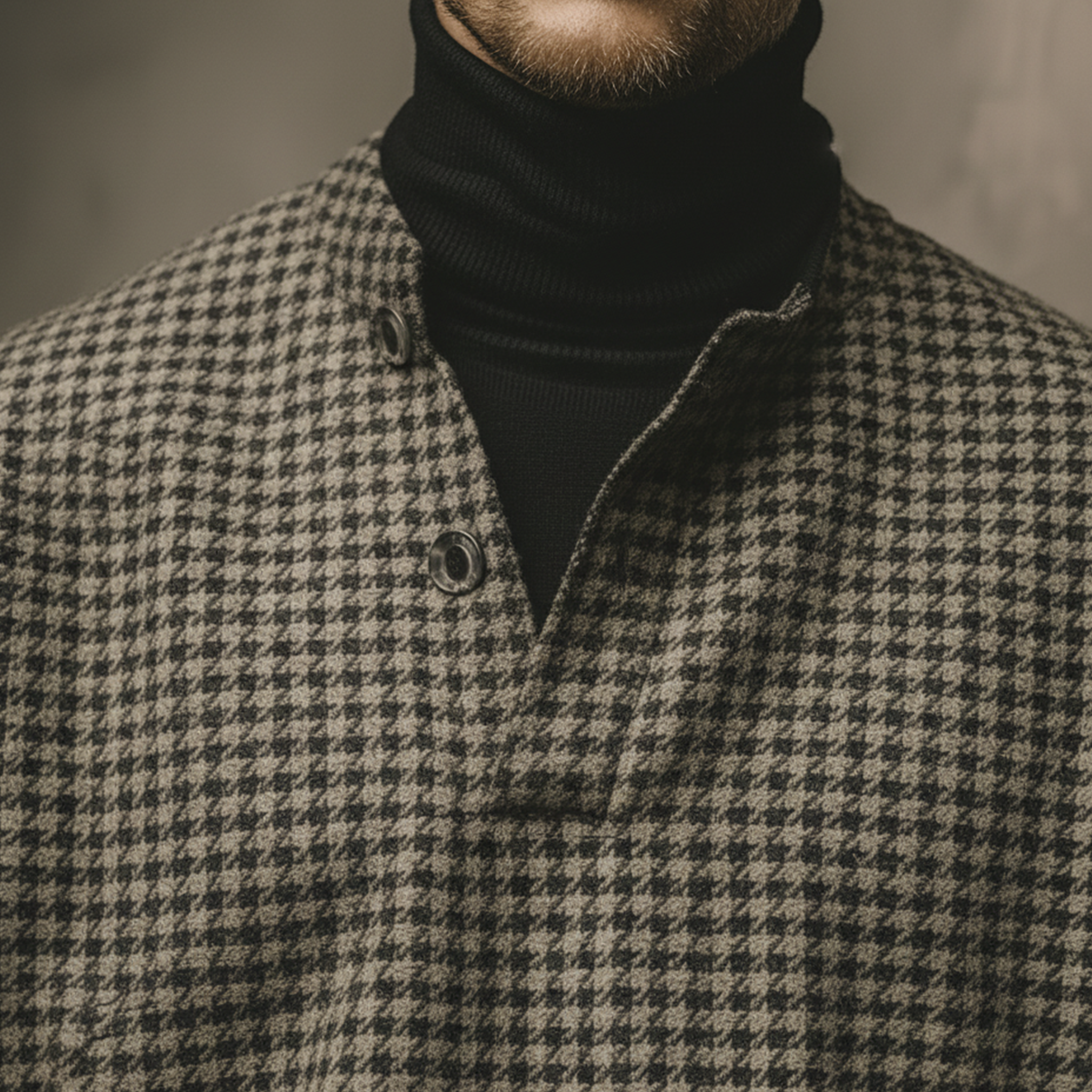 Men's Classic Casual Faux Houndstooth Wool Henley Collar Sweatshirt MTA1108K8K