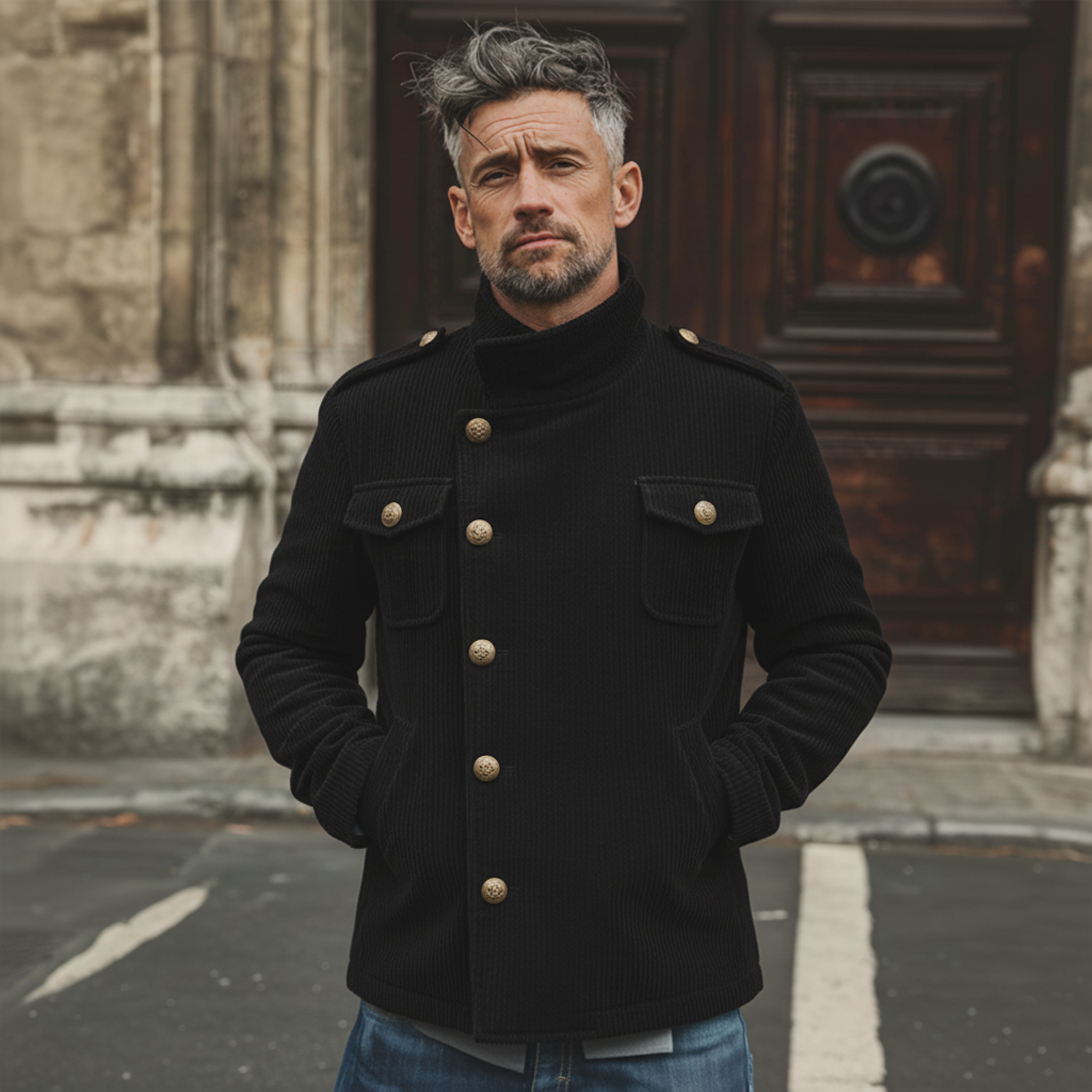 Men's Classic Retro Stand-up Collar Corduroy Multi-pocket Jacket MTA3092K5K