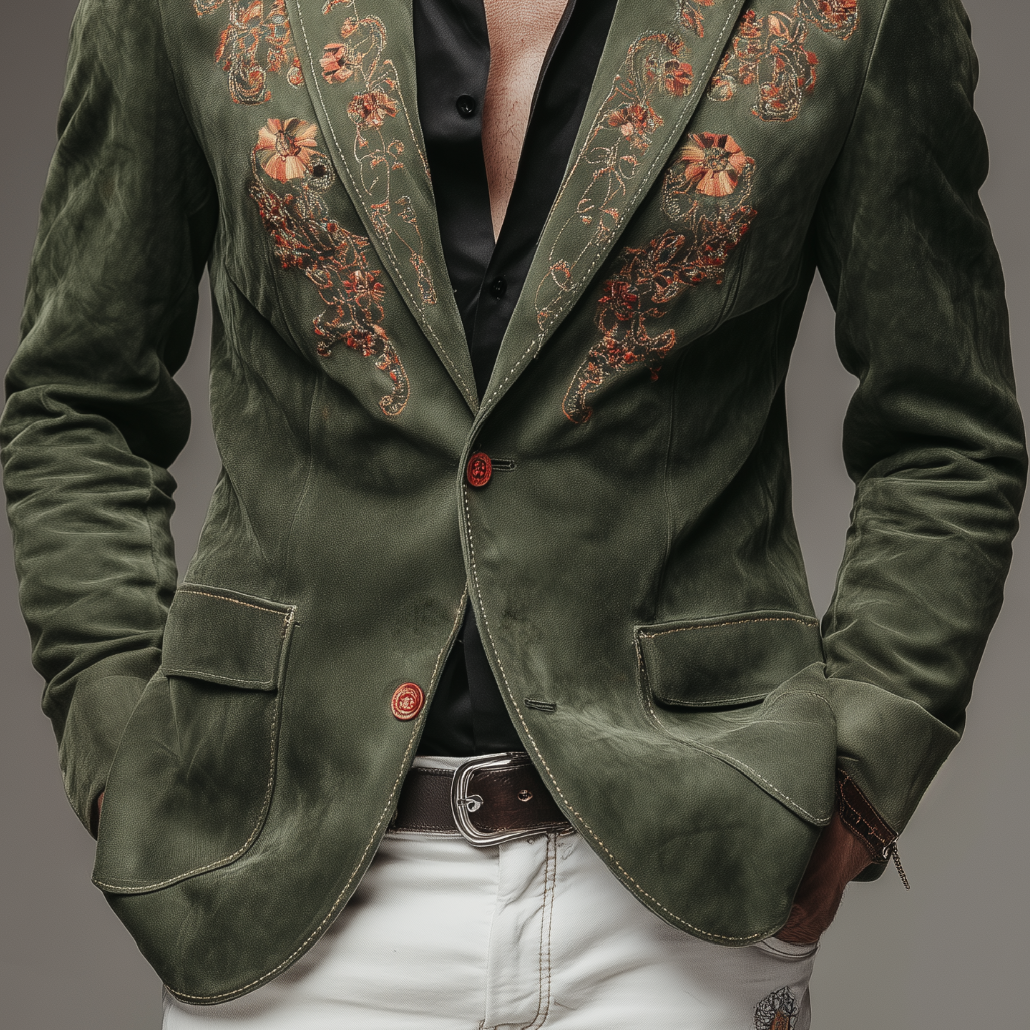 Men's Classic Vintage Embroidered Suede Single-Breasted Blazer MTA1928H7K