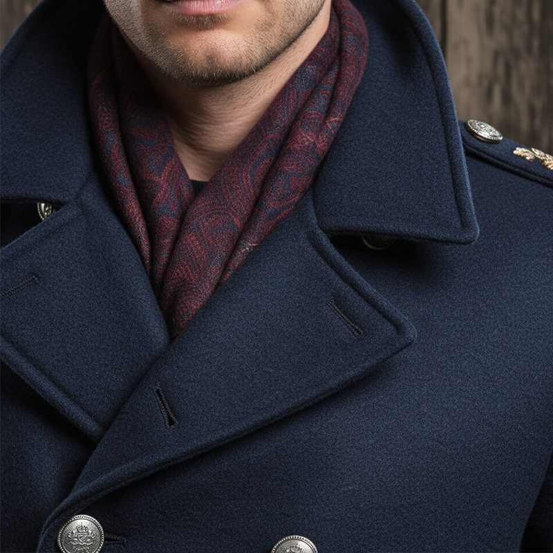 Men's Winter Retro Blue Double-breasted Faux Wool Double-breasted Coat MTA2985I0P