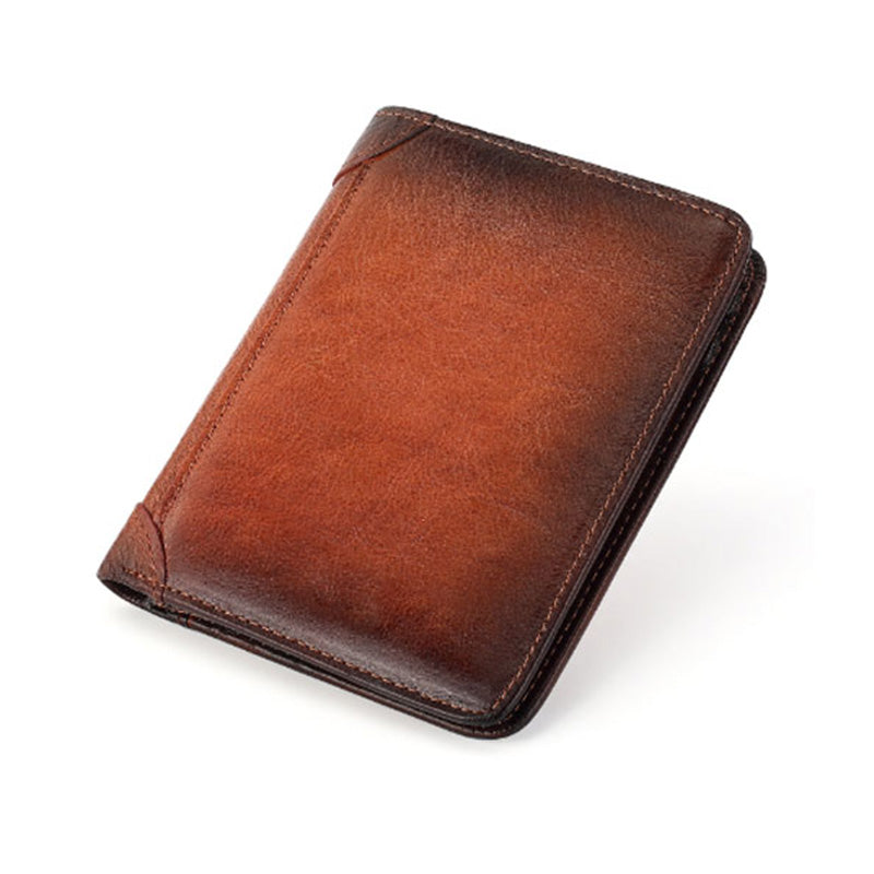 Men's Ultra-thin First Layer Cowhide Trifold Short Wallet 98610761U