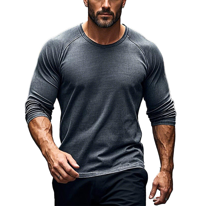 Men's Cotton Blend Round Neck Long Sleeve T-shirt 25452276X